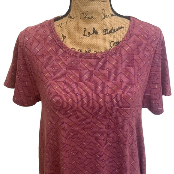 LulaRoe Carly High Low Hem Swing Dress Pink Blue Geometric Print Size M - Picture 4 of 8